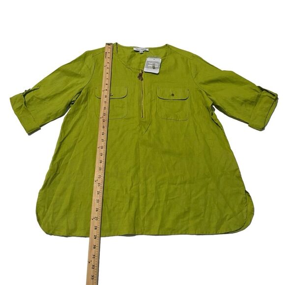 Emily Daniels Linen Blend Green 1/4 Zip Popover Tunic Top Blouse Sz L NWT - Picture 7 of 13